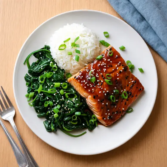Teriyaki salmon with coconut spinach