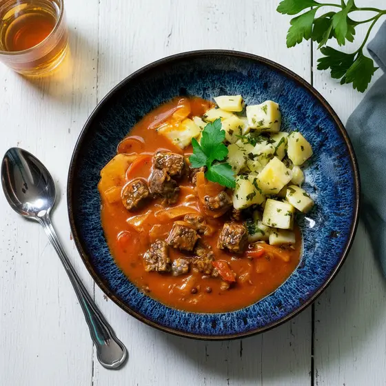 Hungarian tempeh goulash with potatoes